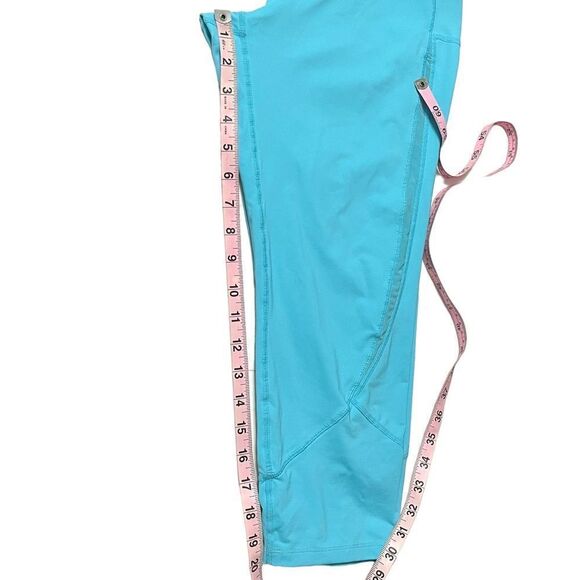 ZYIA Turquoise Blue Mesh Inset High Rise Cropped Leggings 12 - Picture 8 of 9